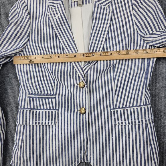 J Crew Schoolboy Blazer Womens 4 Blue Stripe Linen Preppy Academia Timeless - Picture 7 of 7